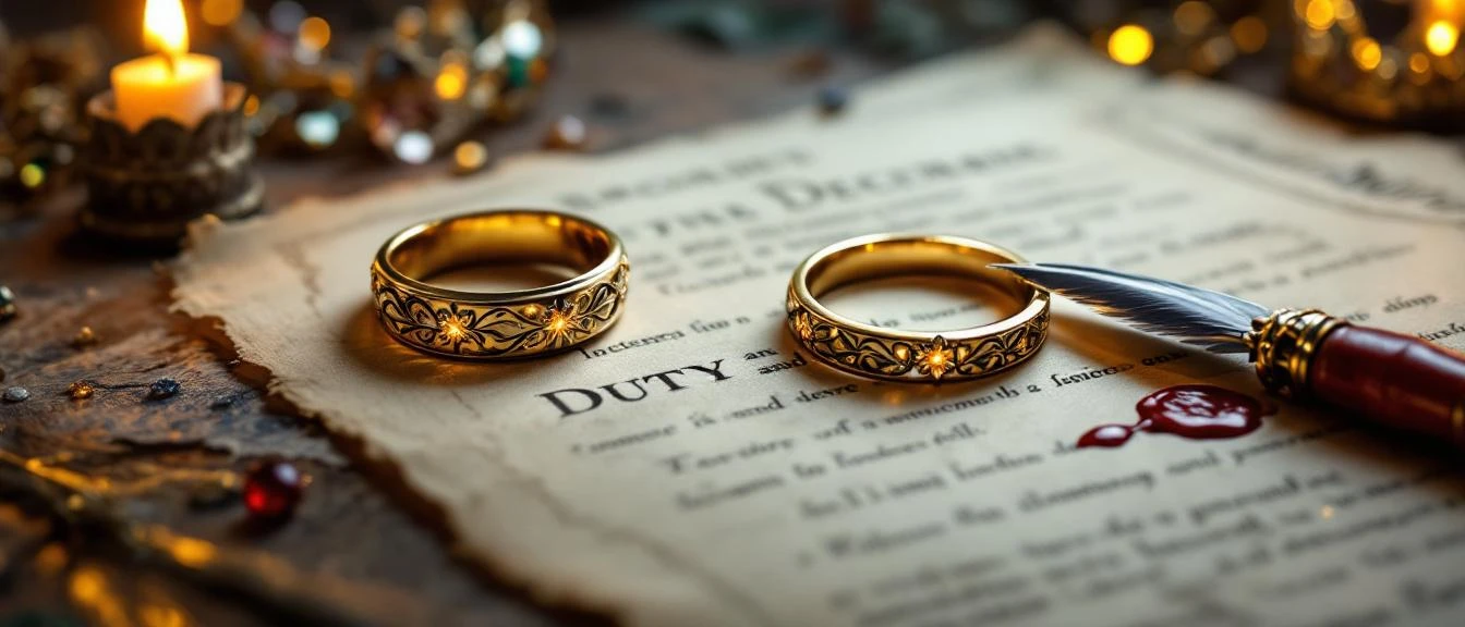 Arranged marriage romance, a reluctant royal couple at a fantasy altar