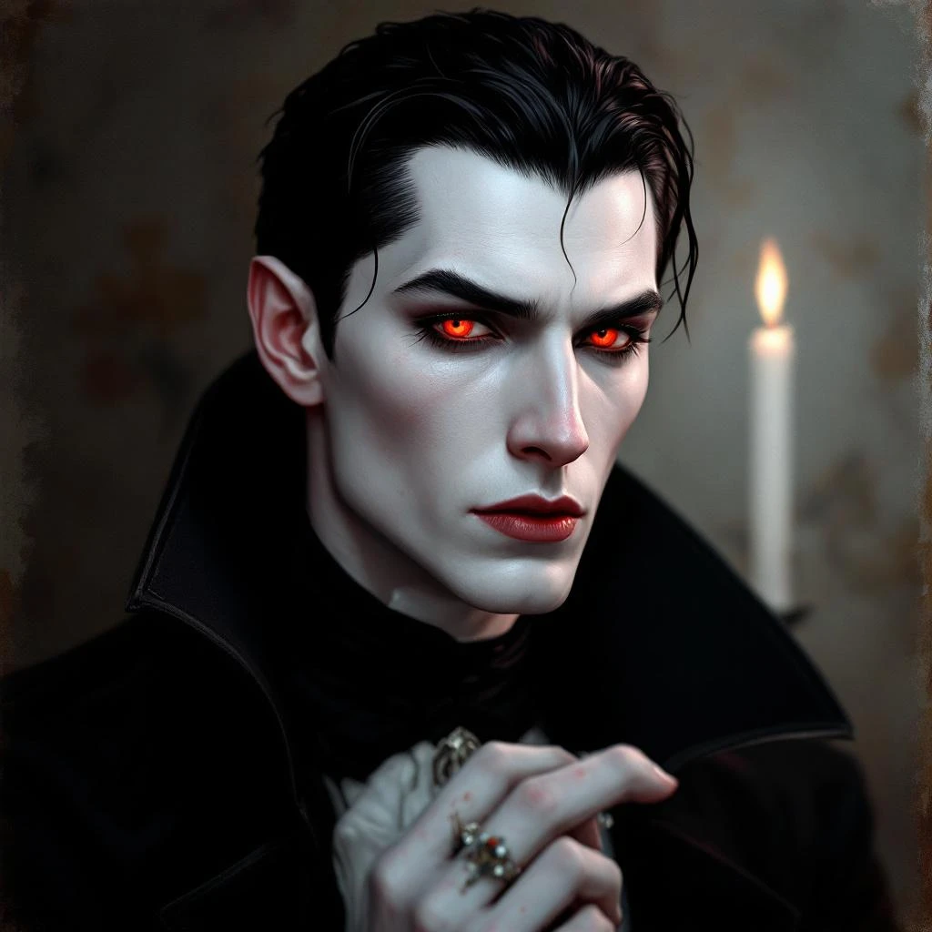 Vampire romance character, an immortal lord in a dark manor